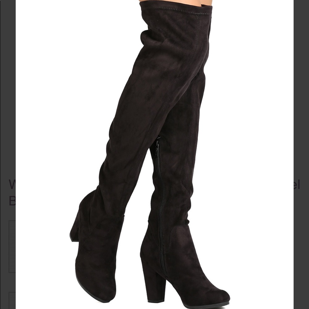 Faux Suede Over The Knee Chunky Heel Boot - Picture 3 of 3